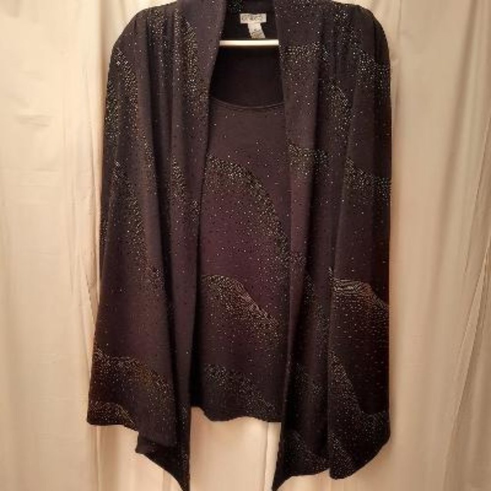 Catherine's Tank and Open Jacket Top Black/Gold 3X